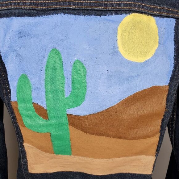 SOUTHWESTERN cactus desert hand painted one of a‎ kind jacket XS - Picture 2 of 7